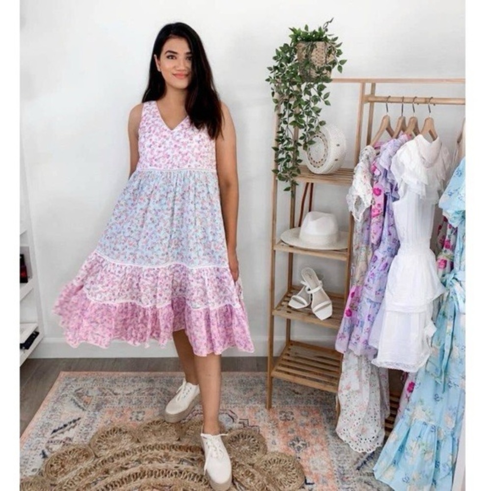 Relisting! LoveShackFancy x Target Camille Floral Print Tiered Midi Dress Pink